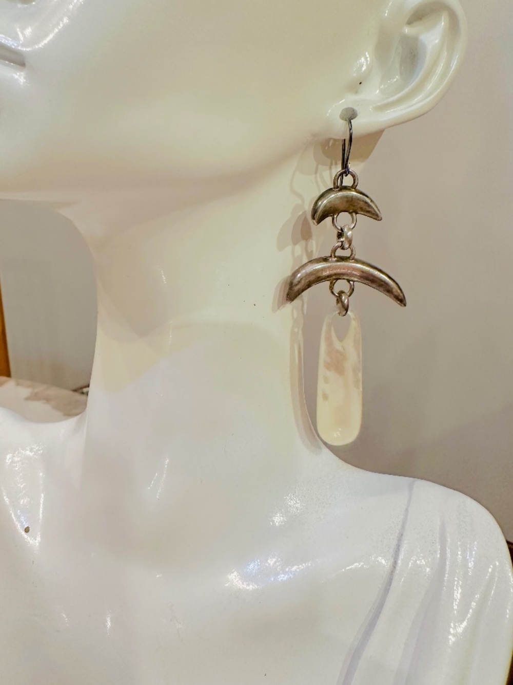 Robert Lee Morris Silver Moon Earrings with white mother of pearl drop #mother o